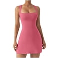 thumbnail image 2 of Vestido de tenis con cuello cuadrado para mujer, manga corta, pantalones cortos integrados, vestido deportivo de golf con bolsillos, 2 of 8