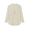 thumbnail image 5 of VBVC Women's Cotton Linen Henley Shirt , V-Neck Standing Collar Blouses For Women , Ladies' Long Sleeve Tops with Pockets,Beige,S-2XL, 5 of 10