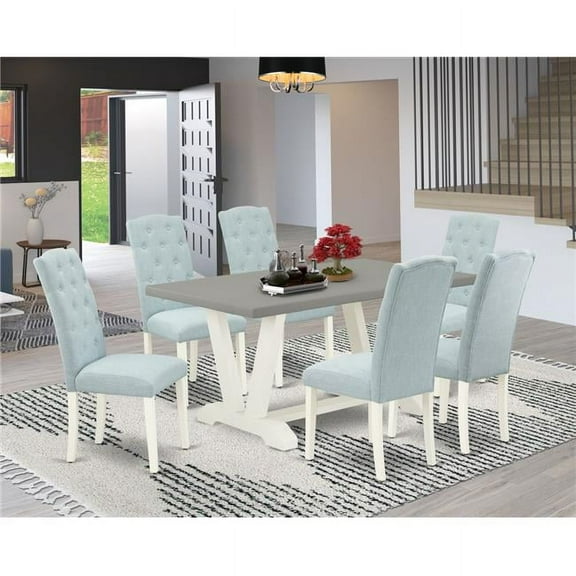 7 Piece V-Style Modern Dining Set - Linen White