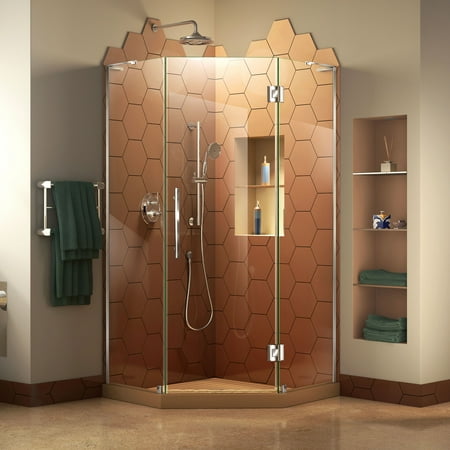 DreamLine Prism Plus 34 in. x 72 in. Frameless Neo-Angle Hinged Shower Enclosure in