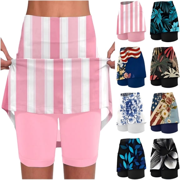 Tqcoqu Plus Size Skorts Skirts for Women with Pockets Fashion Graphic High Waisted Athletic Tennis Golf Skort for Casual Summer,Pink Women's S-XXXXXL