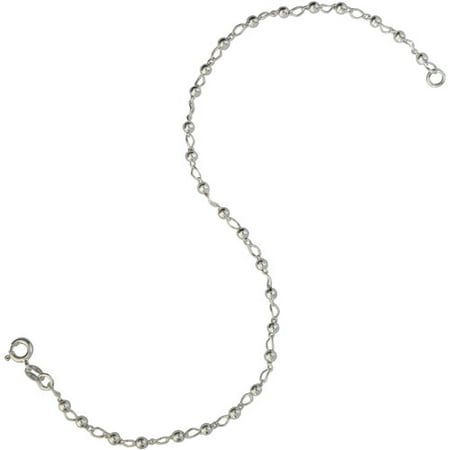 Designer Sterling Silver Anklet - Women's Sterling Silver 026 Bead Anklet, 10