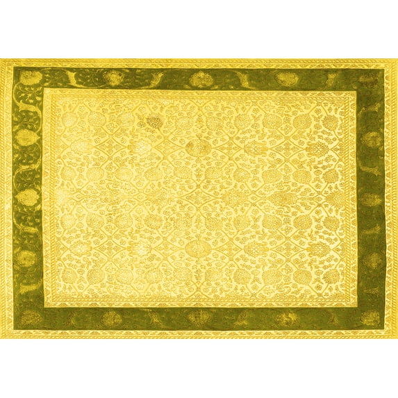 Ahgly Company Machine Washable Indoor Rectangle Persian Yellow Traditional Area Rugs, 6' x 9'