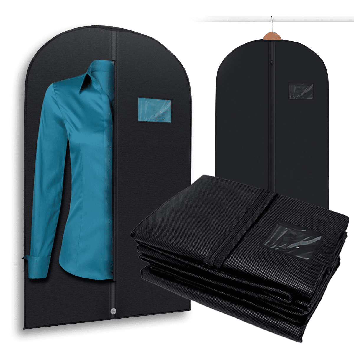 Plixio 40" Black Garment Bags Suit Bag for Travel & Clothing Storage of Dresses, Shirts, Fur Coats, Jackets & Dance Costumes - Hanging Suit Cover for Men & Women Closet Storage Garment Protector