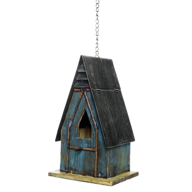 Alpine 8892721 12 in. Wood Bird House, Blue