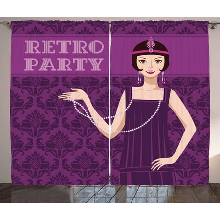 Pin Up Curtains 2 Panels Set 20s Style Short Hair Fler Pin Up Curtains 2 Panels Set 20s Style Short Hair Fler With Necklace