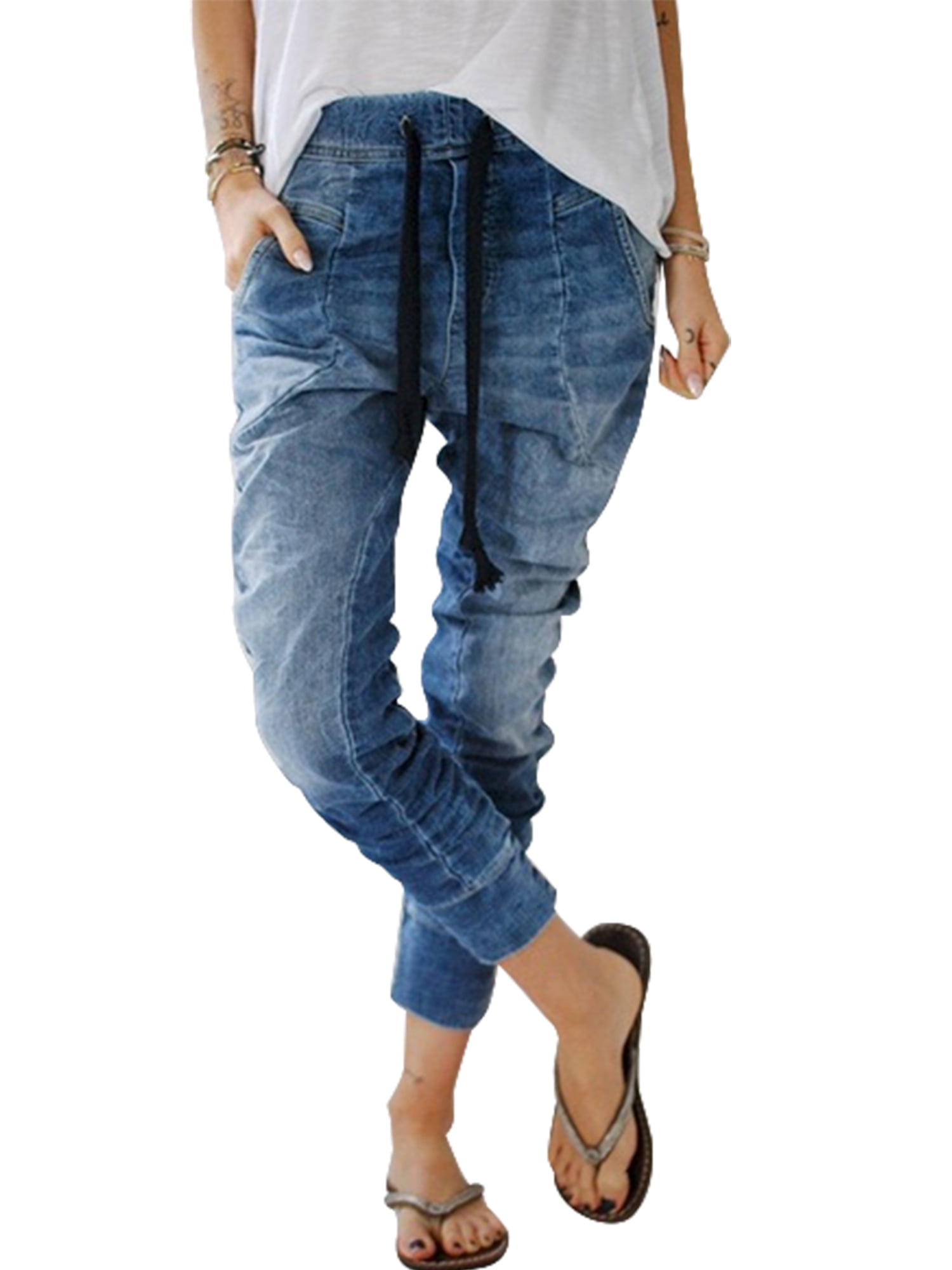 Cromoncent Women High Waist Denim Fleece Trousers Jeans Pants