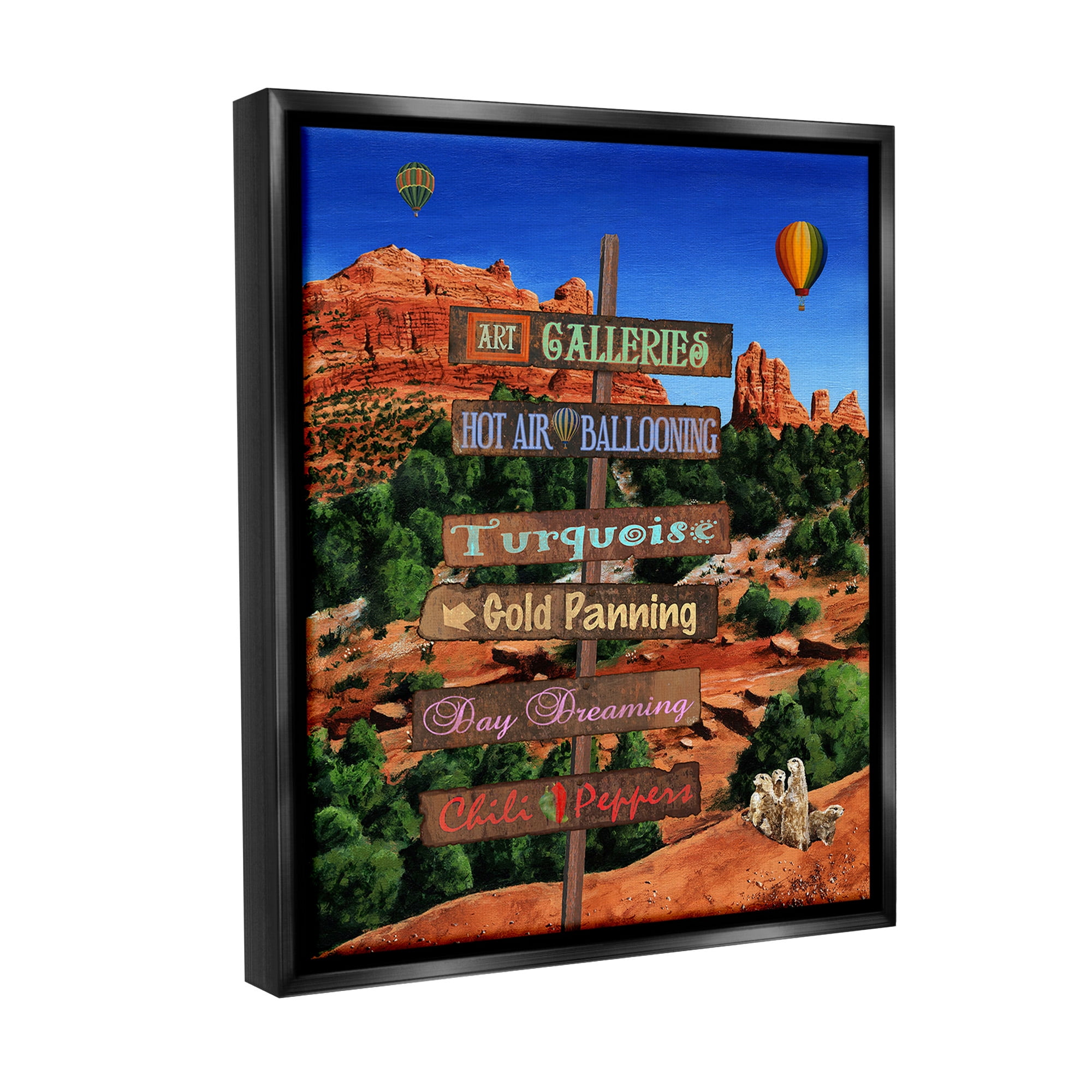 Stupell Industries Desert Activities Sign Landscape Painting Black Floater Framed Canvas Art Print Wall Art, 25 x 31