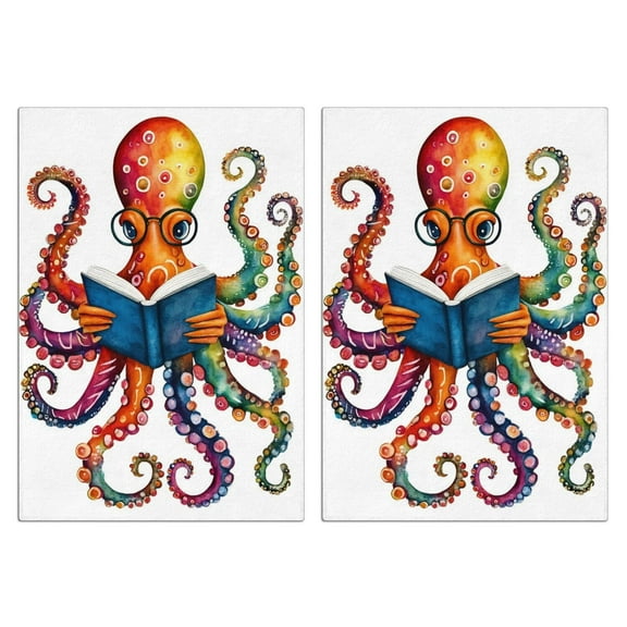 2 Pcs Funny Kitchen Towels,Colorful Octopus Reading Book Microfiber Dish Towels,Kitchen Tea Towels,Kitchen Towel Set (18" X 26")