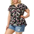 thumbnail image 2 of Women's Plus Size Tops Floral Printed Ruffle Trim V Neck Layered Sleeve Blouse Black 3X, 2 of 7