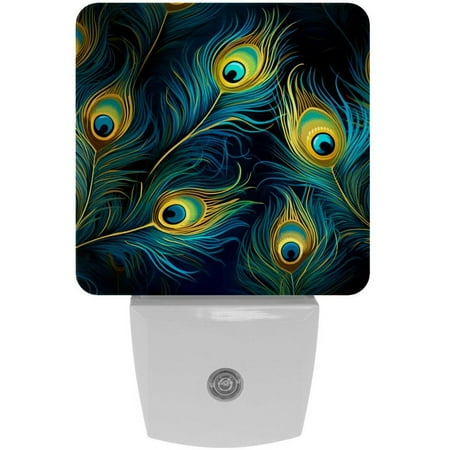 

Peacock feathers LED Square Night Lights - Elegant and Energy Efficient Lighting Solutions for Every Room - for Bedrooms Bathrooms and Hallways