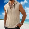 thumbnail image 7 of Noric Men's Sleeveless Hooded Tank Top Button Front Muscle Tee with Big Pocket Casual Gym Hoodie Vest for Summer, 7 of 7