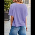 thumbnail image 4 of Camisetas de Verano con Cuello en V para Mujer, Blusas Casuales de Corta, Holgadas y Básicas. Púrpura L, 4 of 9