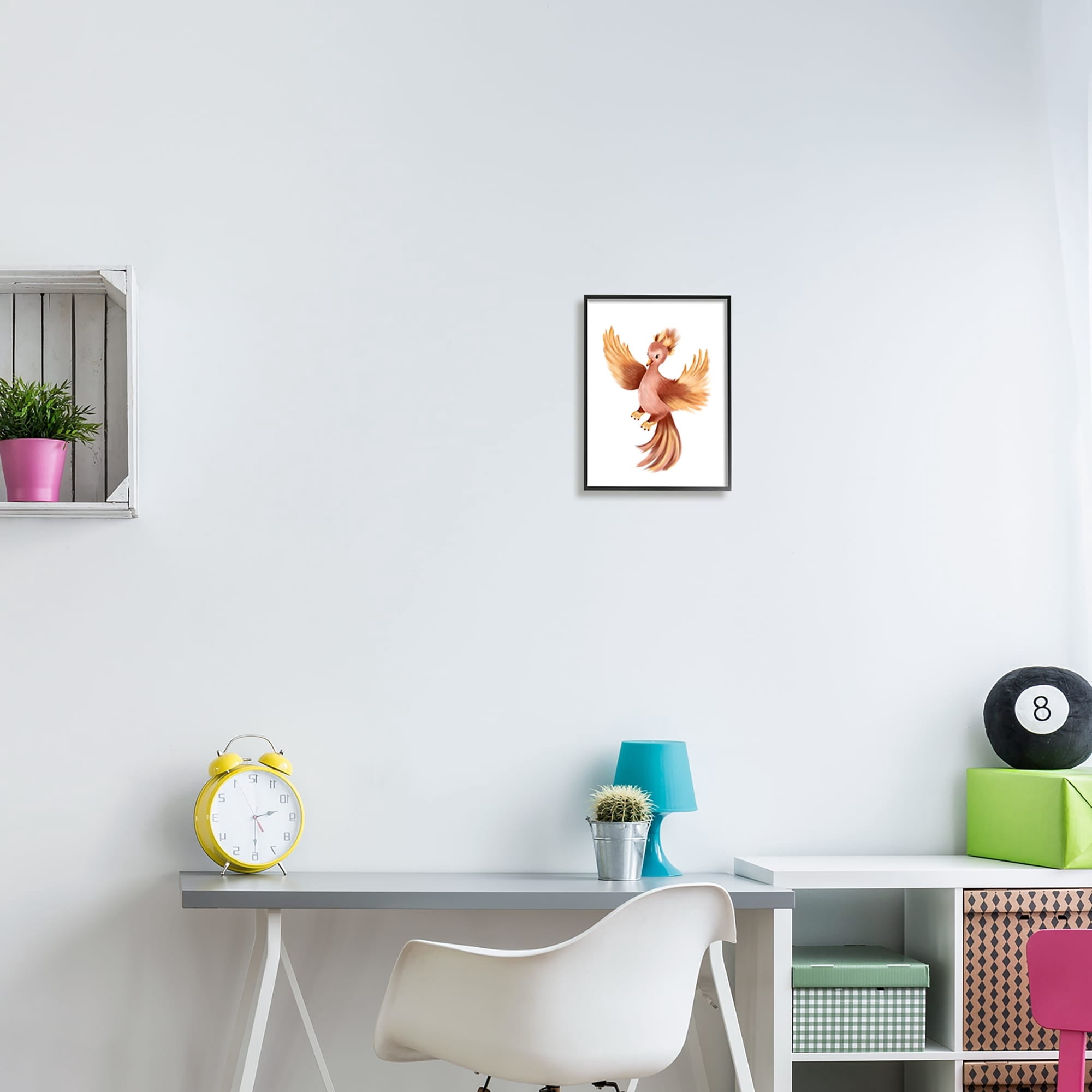 Stupell Industries Flying Phoenix Bird Mythology Fantasy Creature Illustration Painting Black Framed Art Print Wall Art, Design by Studio Q