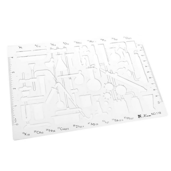 KLKCMS CLEAR SYMBOLS DRAWING TEMPLATE, DRAFTING STENCIL,SCIENCE LAB RULER 208x142mm