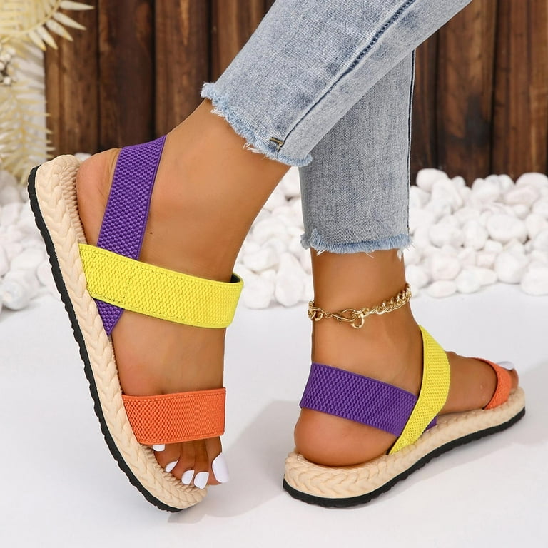 IUJSOY Flat Slide Sandals for Women Elastic Bands Crossover Straps - Main Image