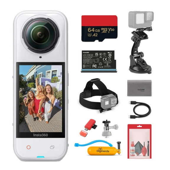 Insta360 X5 8K 360 Waterproof Action Camera (White) | 1/1.28" Sensors, PureVideo AI, Stabilization, 185-Min Battery Life, Rugged Build (CINSAAHA_X532)   50-in-1 Accessory Kit   64GB Card   More