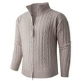 thumbnail image 5 of Miluxas Mens Full Zip Up Cardigan Sweater Casual Stand Collar Cable Knit Winter Sweaters Beige, 5 of 6