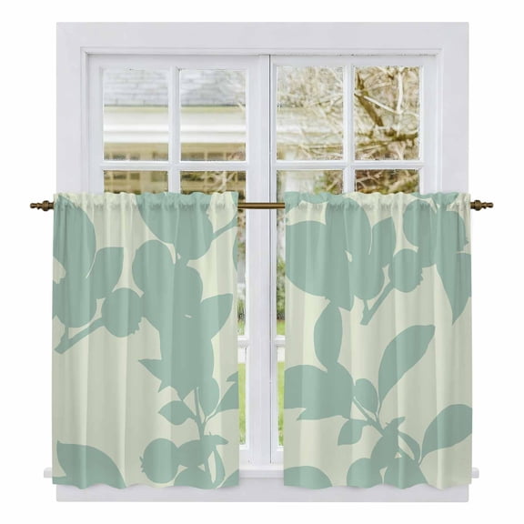 Green Floral Silhouette Kitchen Curtains 45 Inch Length, Spring Farmhouse Vintage Flowers Tiers Curtains for Bathroom Bedroom Cafe, Light Filtering Small Window Treatment Drapes 2 Panels 42"Wx45"L