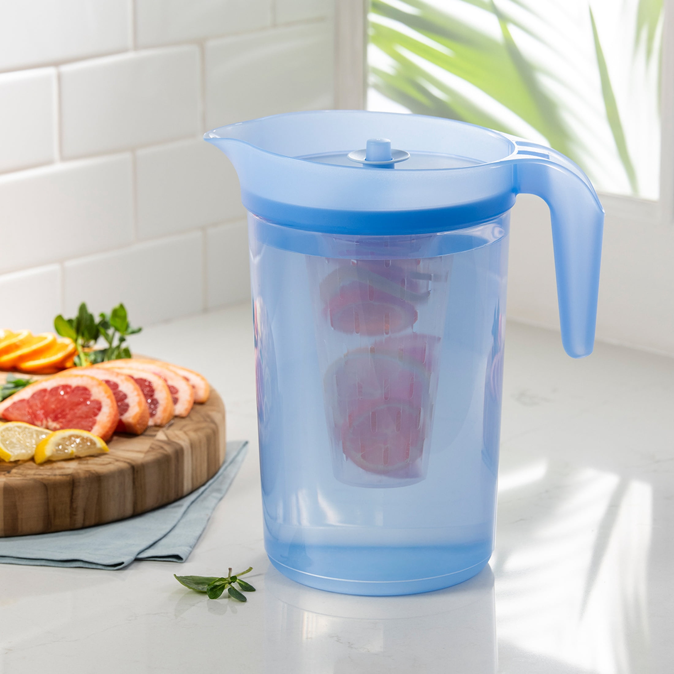Tupperware Ilumina 1-Gallon Pitcher with Lid and Infuser, Blue
