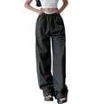 thumbnail image 4 of Women Y2k Cargo Pants Elastic Waist Wide Leg Baggy Joggers Hip Hop Trousers Streetwear, 4 of 6