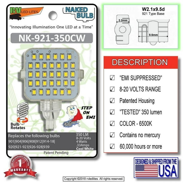 Amazon.com: NAKED BULB NK-921-450CW LED Replacement EMI Suppressed Vented Bulb, Wedge T5 Base 