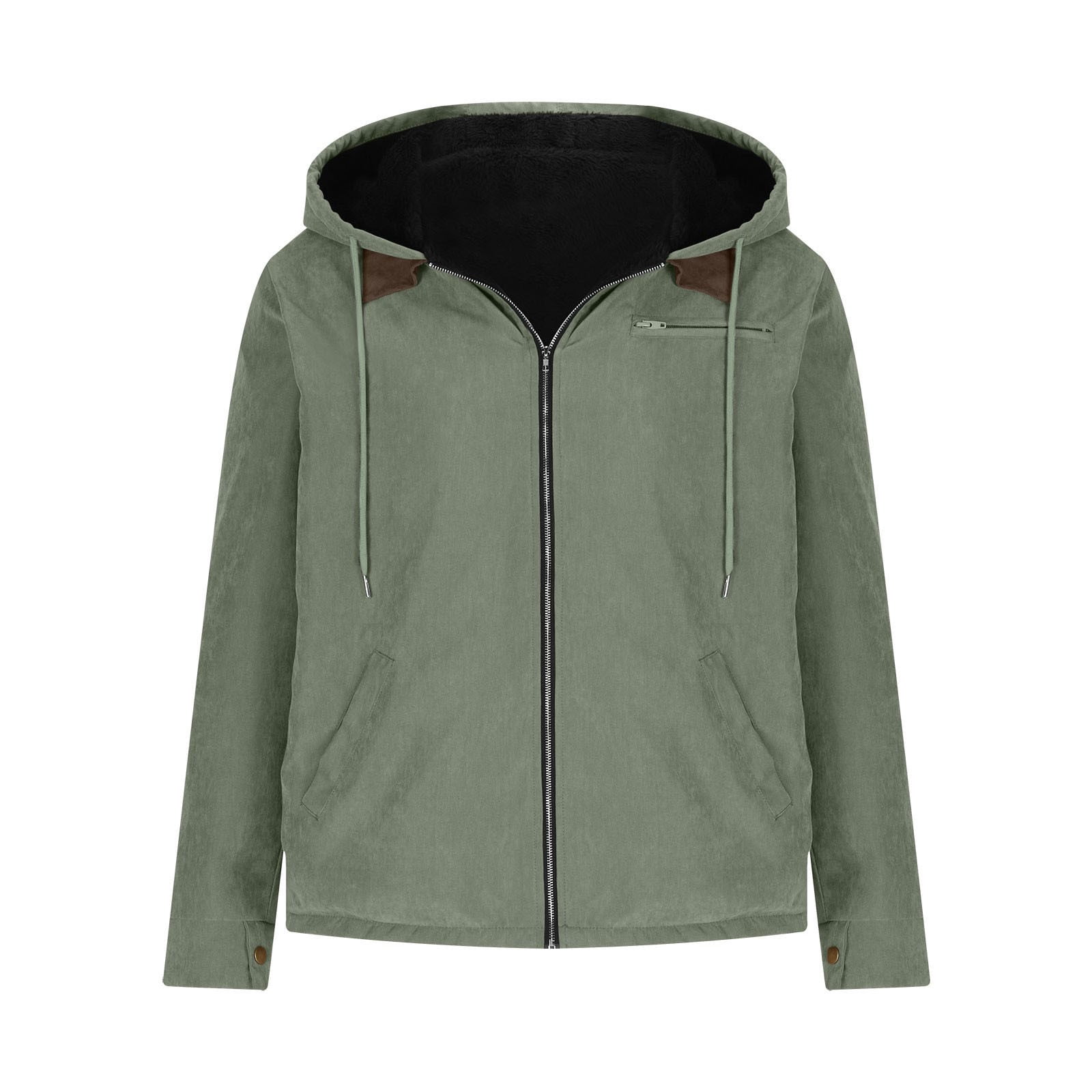Timoontee Men's Fall Winter Thickened Warm Jacket Coat Solid Full Zip Hooded Coats Sherpa Lined Jacket Casual Comfy Fashion Outerwear Coat Army Green M