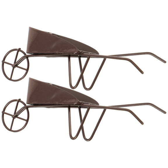 HONMEET 2Pcs Mini Wheelbarrows for Miniature Garden Scenes and Photography Props 4.91X1.77X1.26In