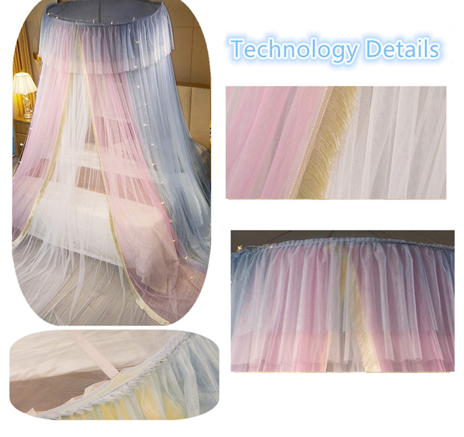 Princess Bed For Curtain- Double Layer Sheer Mesh Dome Round Lace Mosquito Net Tent Full Queen King Bed(pink/grey/white)