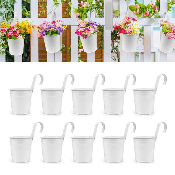 Macetas colgantes para flores, jardinera de pared con gancho para jardineras de , decoración de pared, decoración para hogar, plantas de interior 10 blanco DYNWAVEMX Maceta colgante de hierro