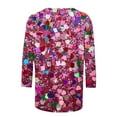 thumbnail image 4 of Womens Tops Plus Size 3/4 Sleeve Shirts Round Neck Loose Casual Blouse Sequins Print Trendy Tee Top, 4 of 5