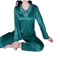 thumbnail image 6 of Tnhcen Women's Plus Size 3XL Soft Satin Touch 2 Piece Pajama Set, V-Neck Long Sleeve Sleepwear, 100% Polyester Loungewear for Women, Cozy Home Clothes 3XL, 6 of 6