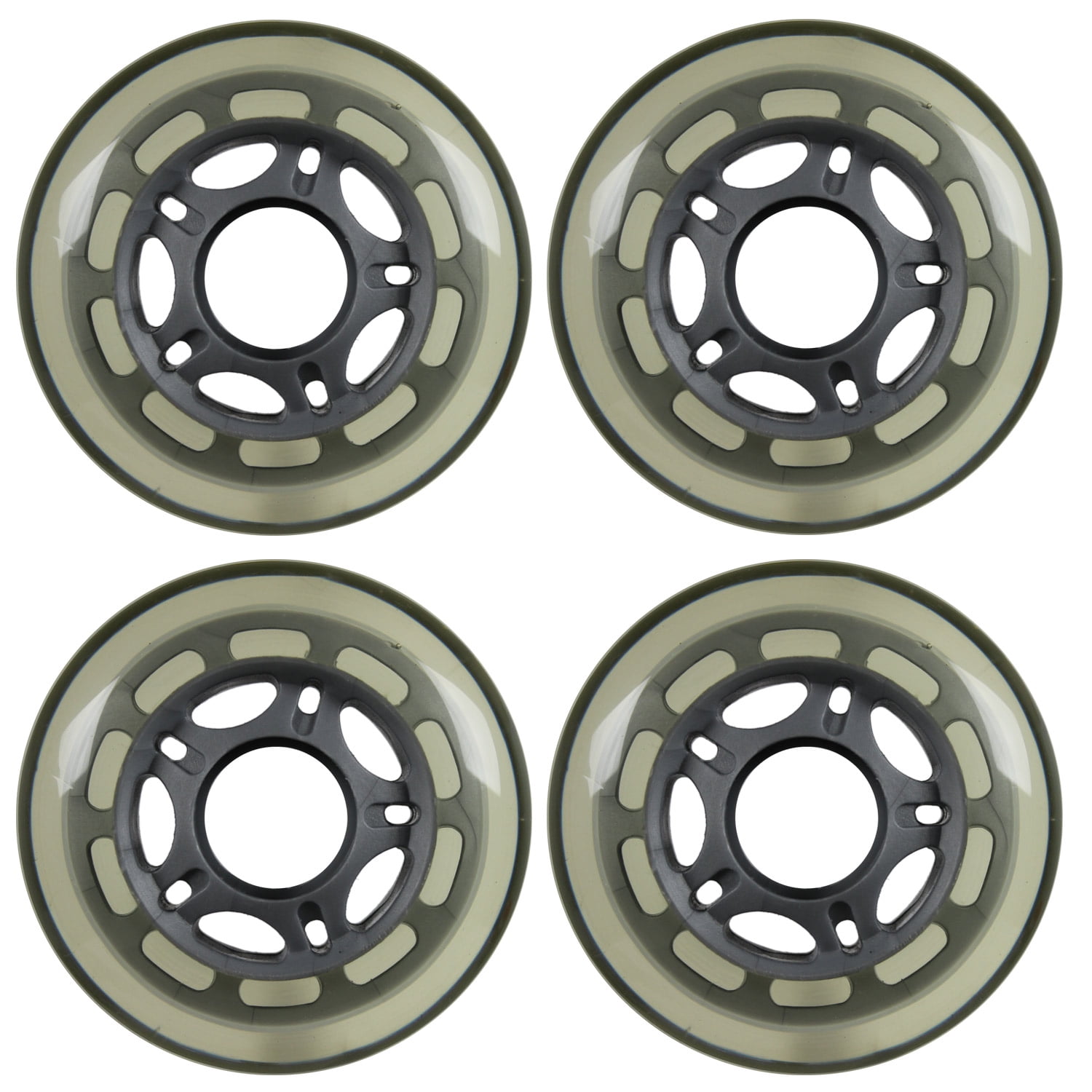 Inline Skate Replacement Wheels Silver/Clear 72mm 82A 5Spoke 4 Pack