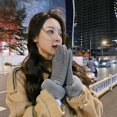 thumbnail image 1 of Guantes de invierno para mujer con forro polar grueso, lindos, a prueba de viento, de felpa de terciopelo, guantes de piel de conejo para montar y conducir, cálidos con pantalla táctil, 1 of 4