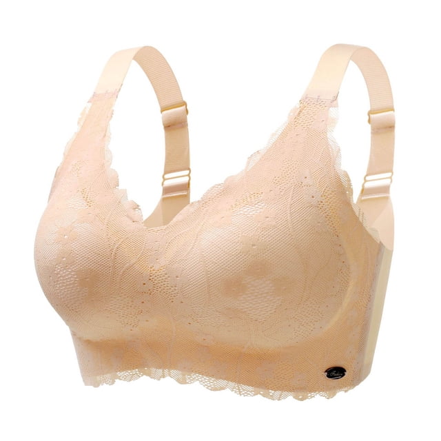 Abcnature Plus Size Bras for Women Solid Steel Rings Lace Pad Gathering Camisole Integrated Type Daily Bras