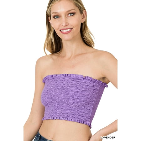 Zenana Women & Plus Strapless Ruched Smocked Tube Bandeau Bra Top