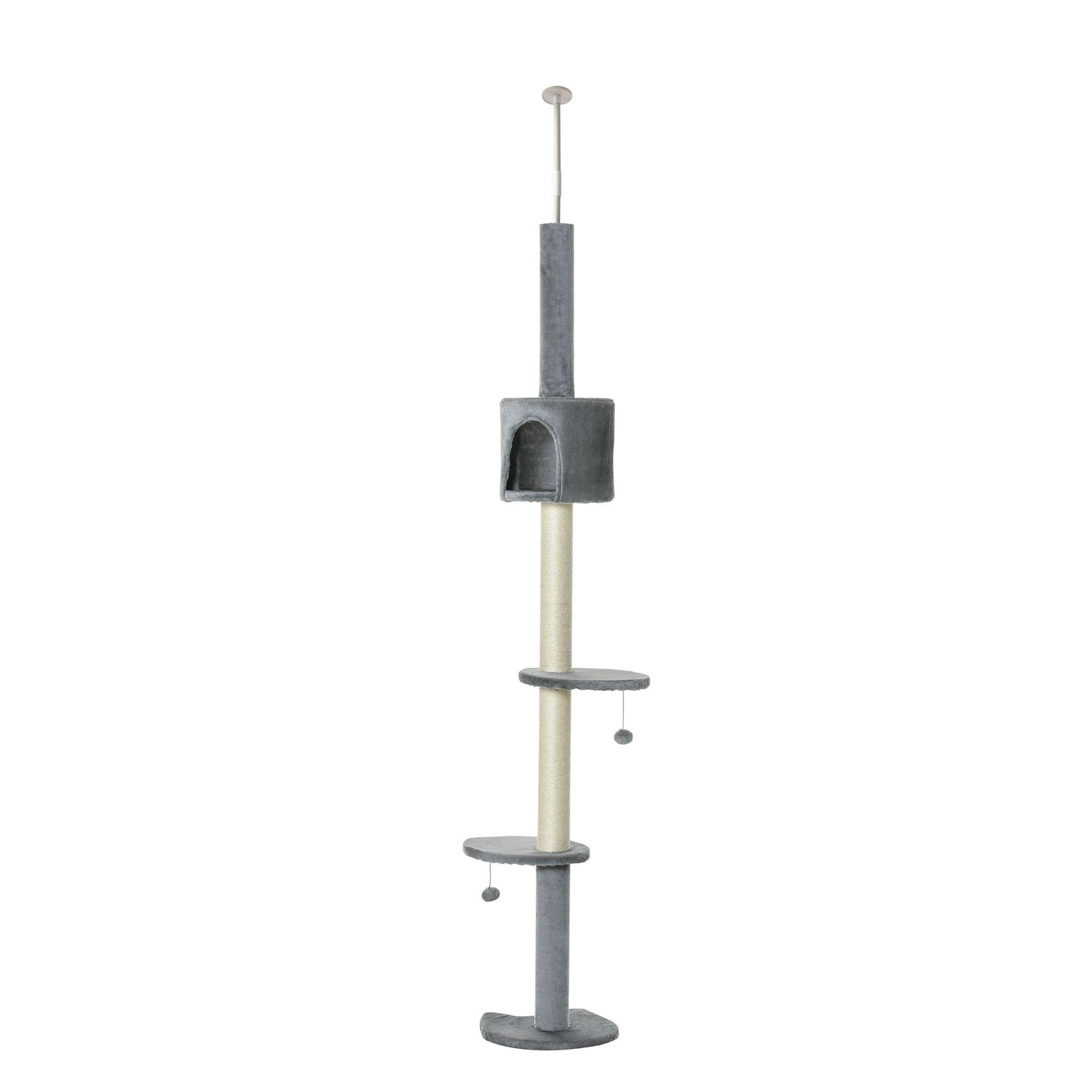 85.5 Adjustable Cat Tree Floor-to-Ceiling 4-Tier Climbing Tower Grey