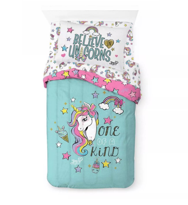 JoJo Siwa Aqua Unicorns Dream Girls Twin Comforter & Sheet Set (4 Piece
