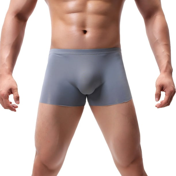HKEJIAOI Mens Cotton Boxer Briefs Men's Underpants Pure Color Breathable  Patchwork Ice-silk Underwear