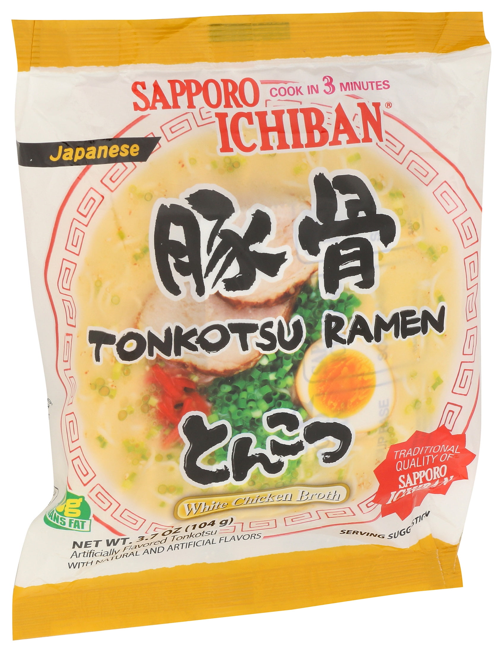 (12 pack) Sapporo Ichiban Tonkotsu Ramen Noodles, 3.7 oz Bag