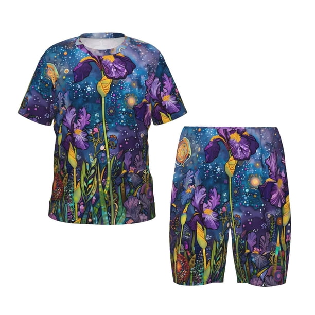 Balery Cosmic Purple Irises Conjunto de Pijama Infantil de Manga Corta con Estampado – Ropa de Dormir de Algodón Suave-3X-Large
