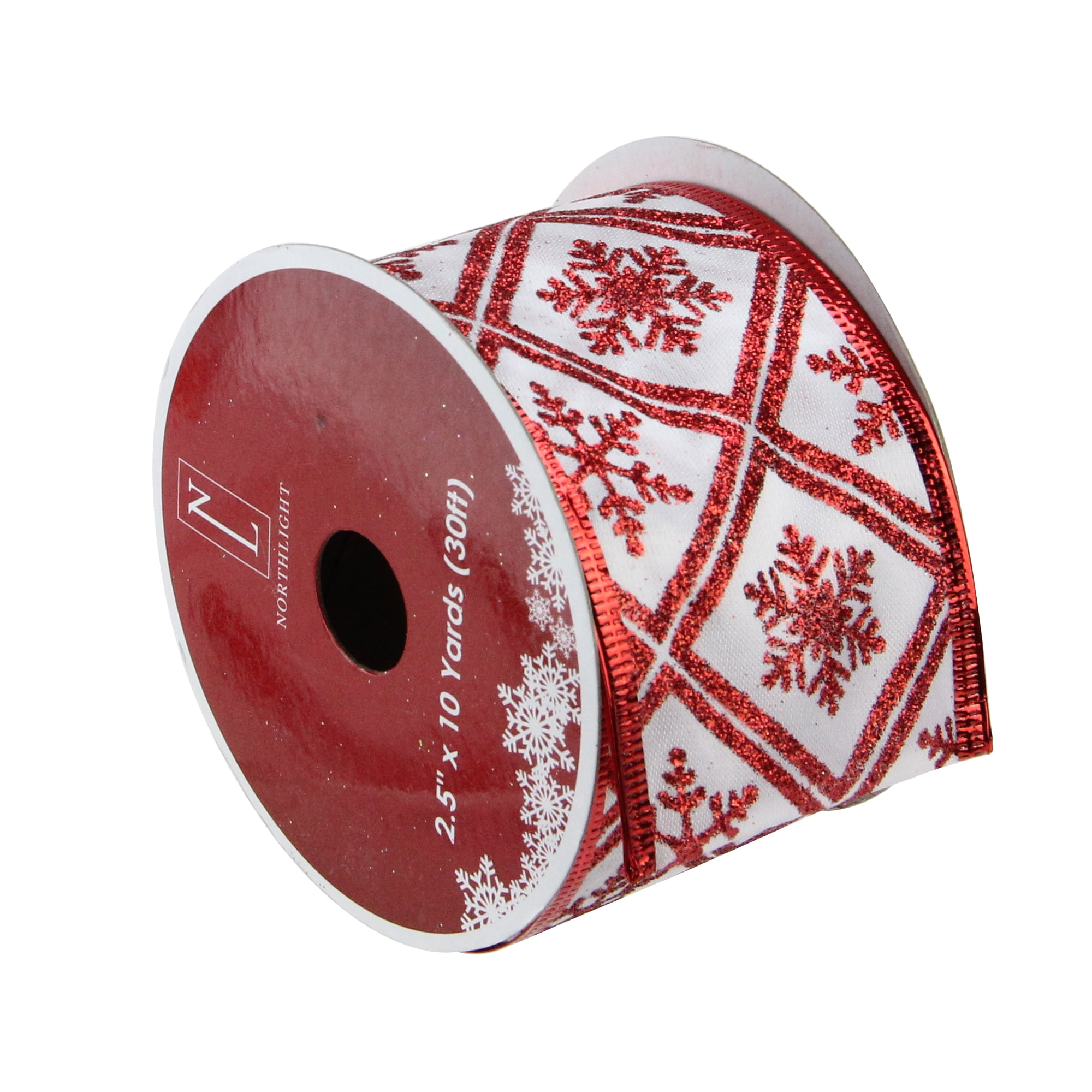 Club Pack of 12 White and Red Snowflake Wired Christmas Craft Ribbon Spools 2.5" x 120 Yards 