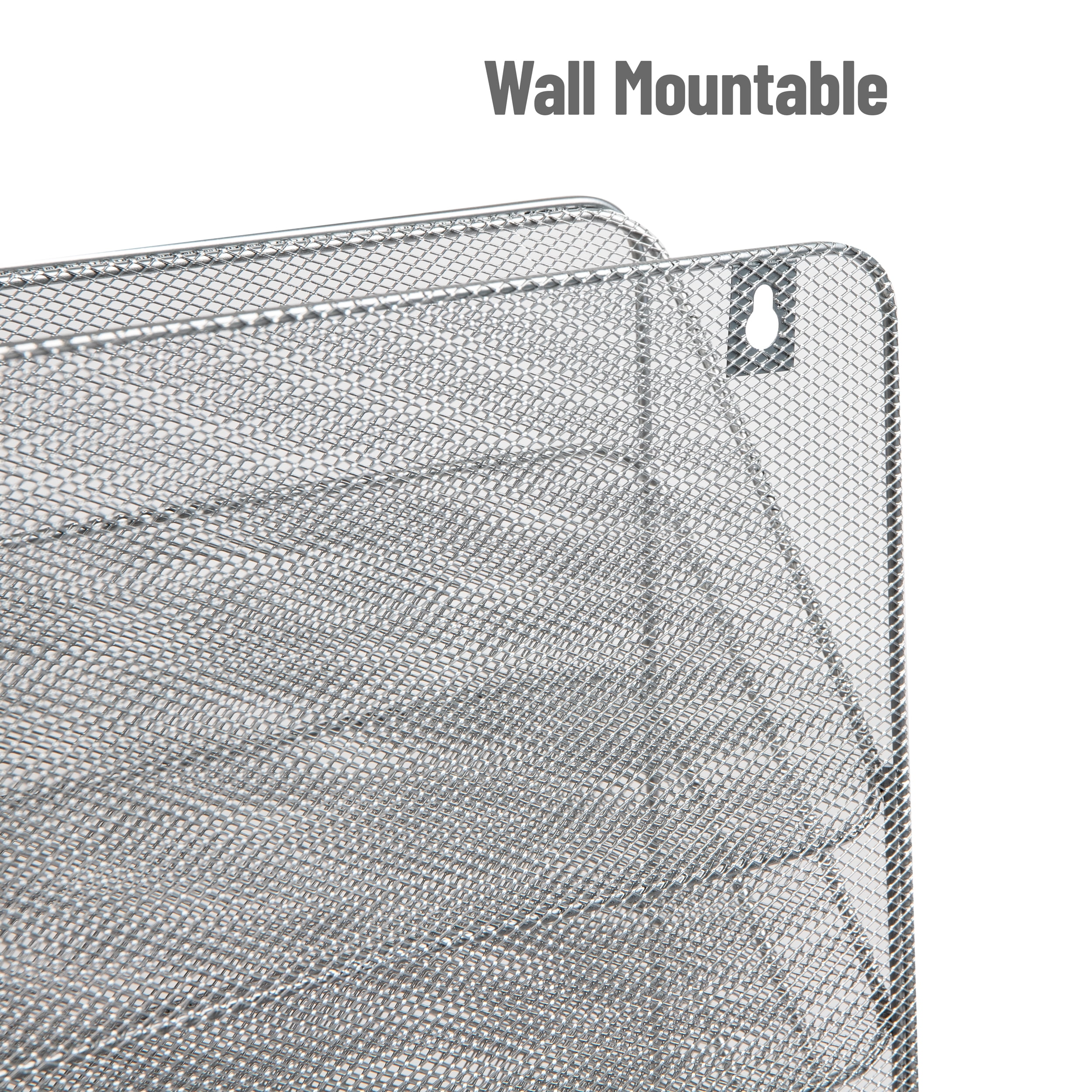 Mind Reader 4-Tier Vertical File Storage, Desktop Organizer, Wall Mount, Office, Metal Mesh, 12.5"L x 4"W x 16.5"H, Silver