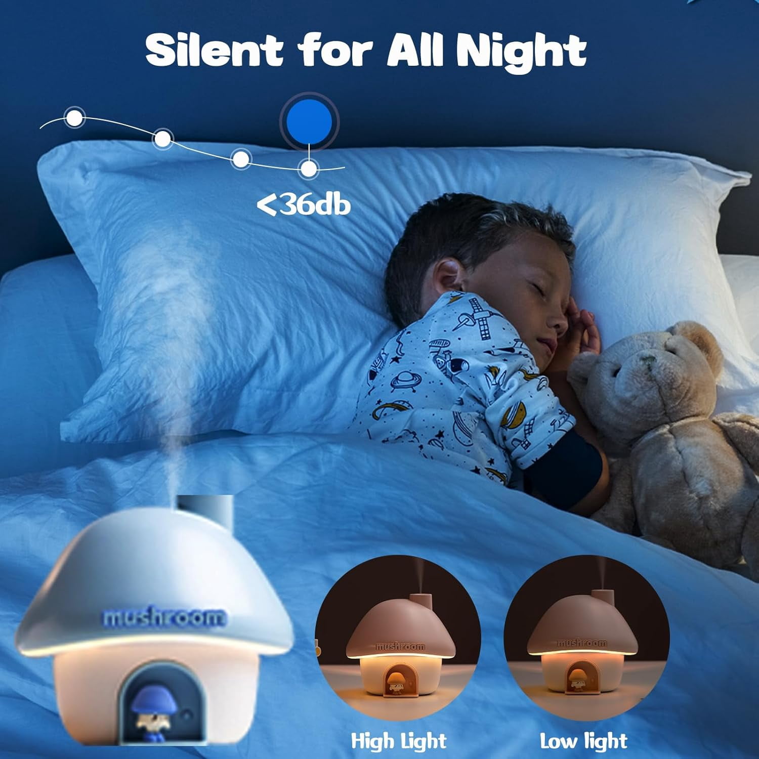 Small Humidifier for Bedroom, 300ML Mushroom House Mini Humidifier with 6 Colors Sunset Light, 2 Spray Modes Portable Baby Humidifier, Cute Rechargeable Mushroom Night Light for Kids