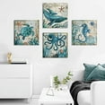 thumbnail image 4 of Nautical Wall Art Decor 4 Piece Ocean Animal Wall Art Beach Canvas Prints Pictures Sea World Painting Bedroom Accessories 14x14" Rustic Coastal Sea Turtle Seahorse Octopus Living Room Home Decoration, 4 of 6