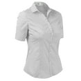 thumbnail image 2 of DOUBLJU Women's Slim Fit Plain Classic Short Sleeve Button Down Collar Shirt Blouse, 2 of 5