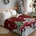 thumbnail image 2 of Fleece Blanket Christmas Trees Red Truck Blankets, Soft Cozy Warm Flannel Throw Blanket, Elk on Black Plaid Blanket for Bed Couch Sofa,50x60In, 2 of 9