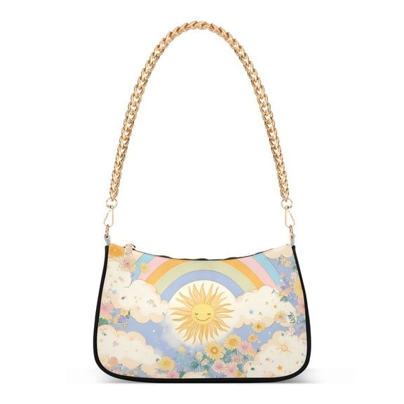 FORMRS Womens Shoulder Bag with Chain Strap Clutch Purse Cute Tote Handbag, Purple Rainbow Clouds