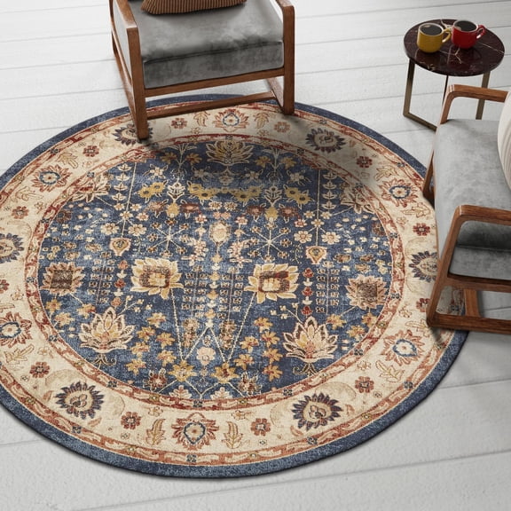 Unique Loom Utopia Collection Area Rug - Antheia (8' Round Light Blue/Burgundy)