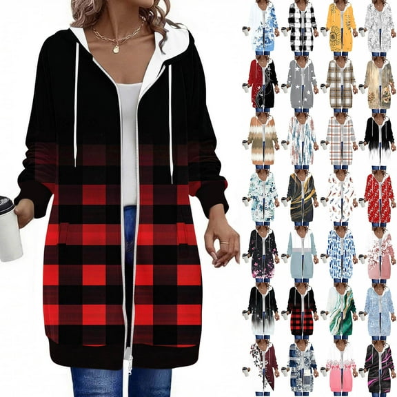 Aboser Womens Zip Up Hoodie with Pockets Long Sweatshirt Jackets Trendy Floral Printing Hoodies Casual Long Sleeve Jacket Coat Drawstring Loose Fit Hooded Outerwear